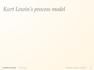 Kurt Lewin’s process model




EXPERIENCE LEADERSHIP   | Kim Goodwin   @kimgoodwin #UXILive #leadership   33
 