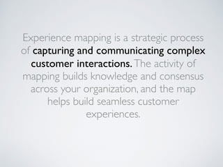 Experience mapping is a strategic process
of capturing and communicating complex
customer interactions.The activity of
map...