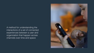 A method for understanding the 
interactions of a set of connected 
experiences between a user and 
organization that happen across 
channels over time and space 
 