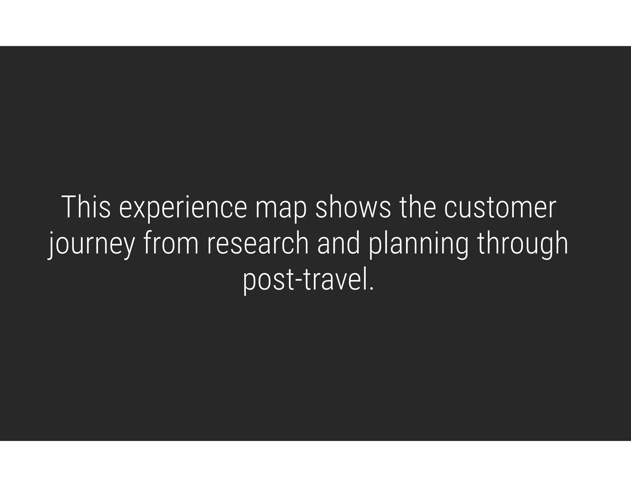 This experience map shows the customer
journey from research and planning through
post-travel.
 