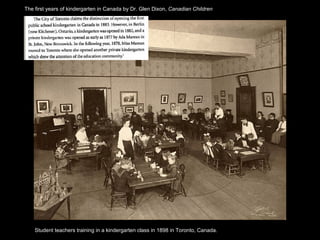 Student teachers training in a kindergarten class in 1898 in Toronto, Canada.  The first years of kindergarten in Canada by Dr. Glen Dixon,  Canadian Children 