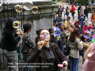 1999:  Most people simultaneously blowing bubbles = 23,680 Boleyn Park, London 