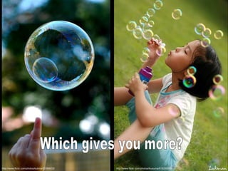 Which gives you more? http://www.flickr.com/photos/kubina/50366633/ http://www.flickr.com/photos/lkusuma/818295509/ 