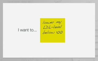 lower my
               LDL-level
I want to...
               be low 100
 