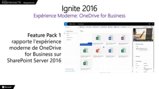 Ignite 2016
Expérience Moderne: OneDrive for Business
Feature Pack 1
rapporte l'expérience
moderne de OneDrive
for Business sur
SharePoint Server 2016
 