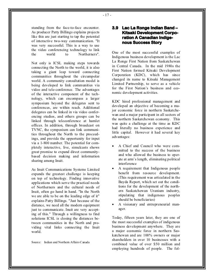 Experiences And Thoughts On Indigenous Business And Economic Developm