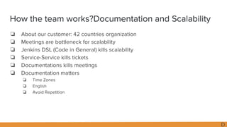 How the team works?Documentation and Scalability
❏ About our customer: 42 countries organization
❏ Meetings are bottleneck...