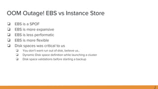 OOM Outage! EBS vs Instance Store
❏ EBS is a SPOF
❏ EBS is more expansive
❏ EBS is less performatic
❏ EBS is more flexible...