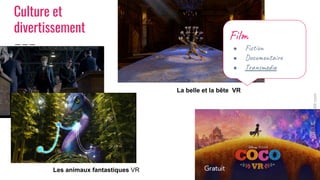 experience-immersive.tumblr.com
Fil
● Fic
● Doc ta
● Tra m a
Les animaux fantastiques VR
La belle et la bête VR
Culture et...
