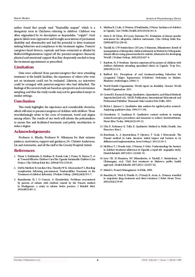 Experiences Of Parents Caregivers Of Children With Congenital Talipes
