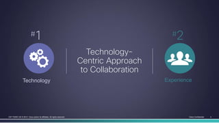 Cisco Confidential© 2013 Cisco and/or its affiliates. All rights reserved. 4
#1 #2
Technology Experience
Technology-
Centric Approach
to Collaboration
Cisco Confidential 4C97-732501-00 © 2014 Cisco and/or its affiliates. All rights reserved.
 