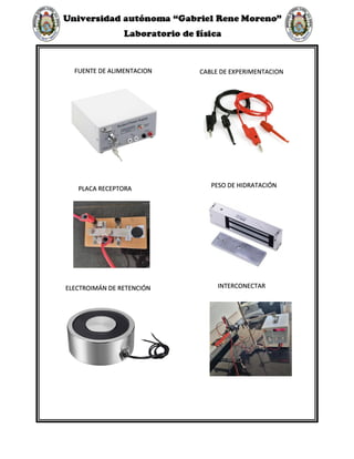 CABLE DE EXPERIMENTACION
FUENTE DE ALIMENTACION
PLACA RECEPTORA PESO DE HIDRATACIÓN
INTERCONECTAR
ELECTROIMÁN DE RETENCIÓN
 