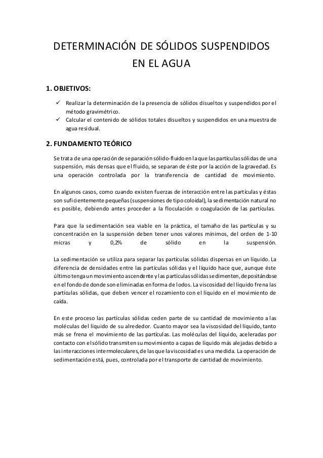 Determinación de sólidos en suspensión