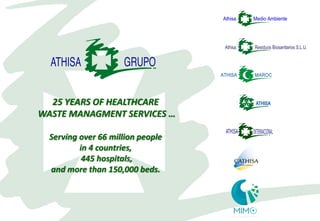 25 YEARS OF HEALTHCARE
WASTE MANAGMENT SERVICES …
Serving over 66 million people
in 4 countries,
445 hospitals,
and more than 150,000 beds.
 