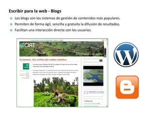 Experiencia del Centro Internacional de Agricultura Tropical (CIAT) en la comunicación pública de la ciencia a través de la web 2.0