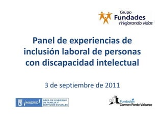 Panel de experiencias de
inclusión laboral de personas
 con discapacidad intelectual

     3 de septiembre de 2011
 