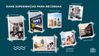 DAME EXPERIENCIAS PARA RECORDARDAME EXPERIENCIAS PARA RECORDAR
Días de juego
Premios y reconocimiento
Viernes de verano
Cumpleaños,
aniversarios,
promotions
Sephora stands
Valores en acción
Sephora life
 