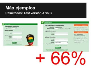 Más ejemplos
Resultados: Test versión A vs B
 