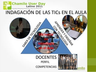 INDAGACIÓN DE LAS TICs EN EL AULA



              Eficiencia
                  en
             tecnología
             en el aula

            DOCENTES
              PERFIL
            COMPETENCIAS
 