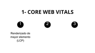 1- CORE WEB VITALS
Renderizado de
mayor elemento
(LCP)
1 2 3
 