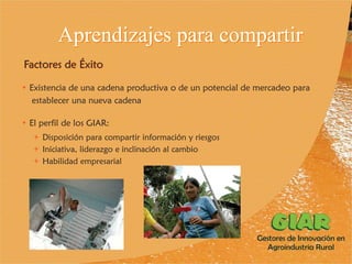 Experiencia Gestores de Innovación en Agroindustria Rural (GIAR) en el Cauca, Colombia