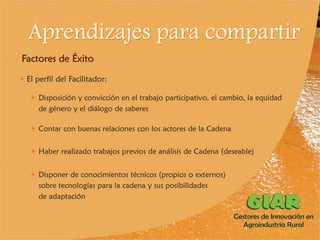 Experiencia Gestores de Innovación en Agroindustria Rural (GIAR) en el Cauca, Colombia