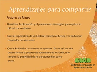 Experiencia Gestores de Innovación en Agroindustria Rural (GIAR) en el Cauca, Colombia