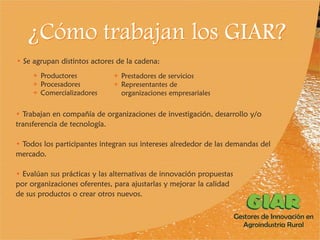 Experiencia Gestores de Innovación en Agroindustria Rural (GIAR) en el Cauca, Colombia