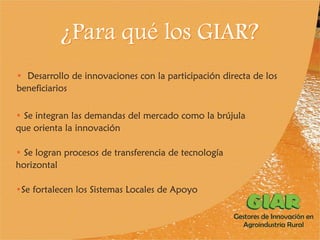 Experiencia Gestores de Innovación en Agroindustria Rural (GIAR) en el Cauca, Colombia