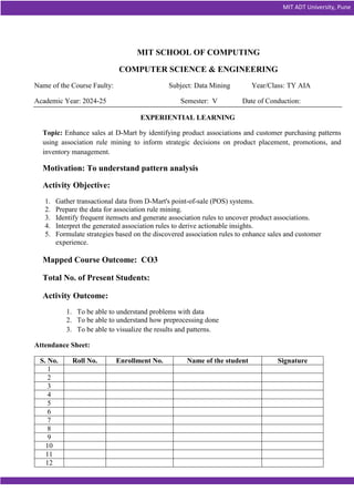 Experiencial Learning in Data Mining for association rule | PDF image.