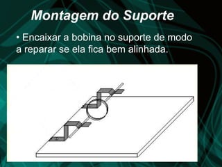 Montagem do Suporte
• Encaixar a bobina no suporte de modo
a reparar se ela fica bem alinhada.
 