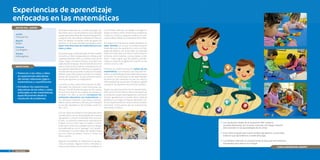 Aprendizaje42
Aprender matemáticas, a través del juego. Así
de simple, pero a la vez potente, era la idea del
equipo educativo del jardín Infantil Chacayal Sur.
Luego de una capacitación realizada en Temuco
hace un tiempo, el equipo tenía las ganas de
basarse en el nuevo modelo apropiativo para
hacer más atractivas las matemáticas a sus
niños y niñas.
En primer lugar, se decidió aplicar este modelo
a los niños y niñas más grandes en el bloque del
Jugando aprendo a leer y a contar, junto con el
Tugar–Tugar. Al mismo tiempo, se realizó una
capacitación al equipo. Al personal técnico se le
indicó cómo se iba a realizar la experiencia con
las cajas de matemáticas. Además, se capacitó a
las educadoras para poder evaluar la actividad,
debido a que este proyecto poseía un modelo
propio de evaluación, el que posteriormente
servía para generar un diagnóstico.
Los niños y niñas, antes del proyecto, no dife-
renciaban los números y solo reconocían los
dibujos. Fue ahí donde el equipo se dio cuenta
de que los números no estaban presentes en
el jardín. Por ello, se decidió enriquecer los
ambientes educativos con matemáticas, se
les colocaron números a las mesas, puertas,
baños,cocina,comedoryoficinas,yseincorporó
el uso del calendario y de la banda numérica
del 1 al 10.
Con los niños se trabajó en tres periodos de la
jornada diaria con la metodología del modelo
apropiativo, y fueron evaluados dos veces en
el año. La primera experiencia educativa se
realizó con los niños que no sabían contar.
Dado que a estos les costaba menos trabajar
las matemáticas con el “agregar” y el “quitar”,
comenzaron a contar tapas de botella hasta
que los niños ya podían contar y restar sin
darse cuenta.
Algunas actividades se realizaron en grupos,
otras en parejas. Algunas veces se llevaban a
cabo en las mesas, otras veces se sentaban en
colchonetas. Además, al trabajar en juegos en
dupla, los niños y niñas comenzaron a regular su
conducta. Frente a cualquier conflicto, la edu-
cadora debía realizar una mediación entre ellos.
El trabajo con la familia se realizó mediante un
taller familiar, en el que se confeccionaron
materiales para la experiencia, como corchos,
tapas de plástico, etc. Este taller se realizaba
todos los miércoles y en él se confeccionaron
artículos como loterías, cartas, dados, entre
otros. Y para lograr que los padres y apode-
rados se sintieran acogidos en el jardín, se les
recibía con té y café.
También se confeccionaron las bolsas de las
matemáticas, una iniciativa que buscaba for-
talecer el aprendizaje de las matemáticas para
no perder la continuidad en los aprendizajes
durante las dos semanas en que los niños y
niñas estaban de vacaciones. Al regreso, debían
compartir las experiencias entre las familias.
Según las apreciaciones de los apoderados,
ellos vieron en los niños y niñas una mejora de
la conducta y mayor autorregulación, y al mismo
tiempo agradecieron el poder llevar material
didáctico a su hogar. El equipo del jardín cali-
ficó la implementación como exitosa y espera
aumentar la frecuencia de las experiencias
educativas a futuro.
datos del jardín
Jardín:
Chacayal Sur
Región:
Biobío
Comuna:
Los Ángeles
Niveles:
Heterogéneo.
Experiencias de aprendizaje
enfocadas en las matemáticas
objetivos
*	Potenciar a los niños y niñas
en experiencias educativas
del núcleo relaciones lógico–
matemáticas y cuantificación.
*	Fortalecer las experiencias
educativas de los niños y niñas
enfocadas en las matemáticas,
específicamente desde la
resolución de problemas.
conclusionesdelequipo
*	Los resultados finales de la evaluación PEF subieron
considerablemente, por lo tanto, este plan de trabajo impactó
directamente en los aprendizajes de los niños.
*	A los niños le gustó este nuevo modelo apropiativo, ya que ellos
sintieron que aprendieron a través del juego.
*	Las familias valoraron su incorporación al aula y las herramientas
entregadas para educar en el hogar.
 