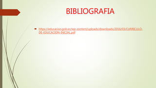 BIBLIOGRAFIA
 https://educacion.gob.ec/wp-content/uploads/downloads/2016/03/CURRICULO-
DE-EDUCACION-INICIAL.pdf
 