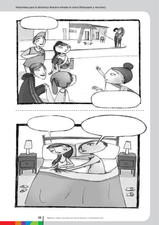 Manual para talleres en salud sexual y reproductiva28
Historietas para la dinámica Nuestra mirada es única (fotocopiar y recortar).
 