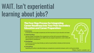 WAIT. Isn’t experiential
learning about jobs?
https://secc.usask.ca/
 
