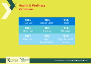 www.rewardport.in | Mumbai Delhi Bengaluru DubaiReward in 2016
Try out this
Health & Wellness
Variations
FREE
Hair Cut
FREE
Meni Pedi
FREE
Make over
FREE
Dance Class
FREE
Training
FREE
Gym
Membership
FREE
Facial
FREE
Massage
FREE
Gym Personal
training
 