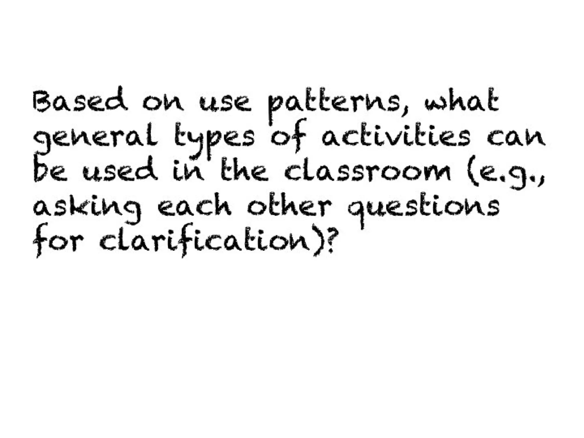 Based on use patterns, what general
types of activities can be used in the
classroom (e.g., asking each other
questions for clarification)?
 