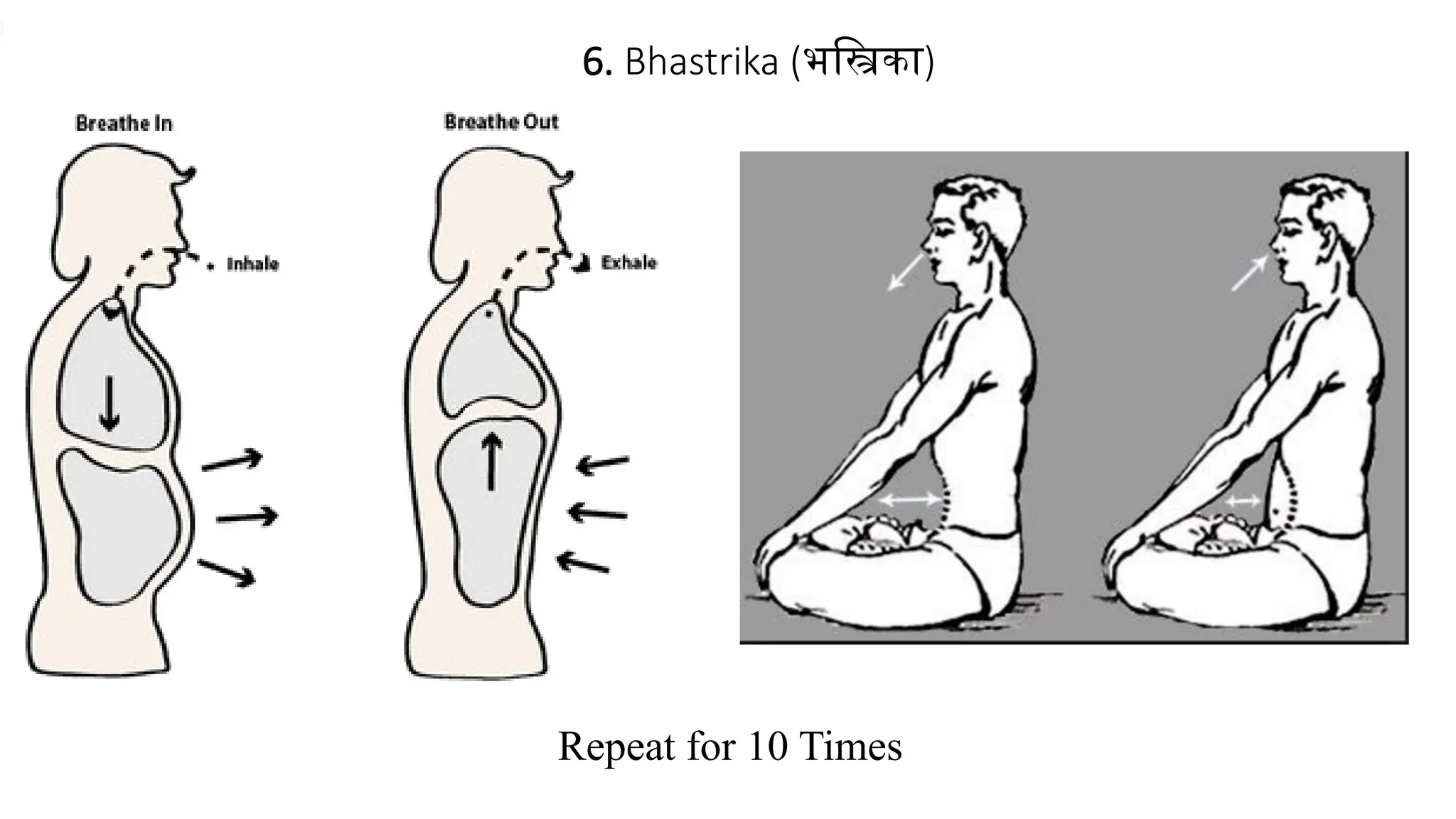 6. Bhastrika (भस्त्रिका)
Repeat for 10 Times
 