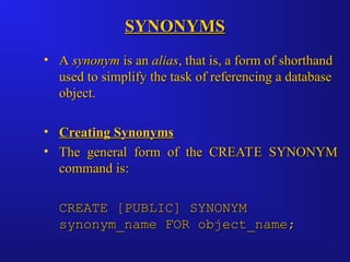 Synonym For Creating views and sequence for comupter science.ppt