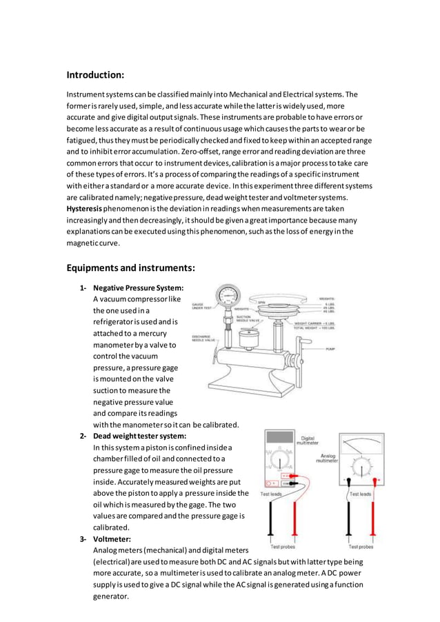 Instrumentation Lab. Experiment1 calibration (report) PDF