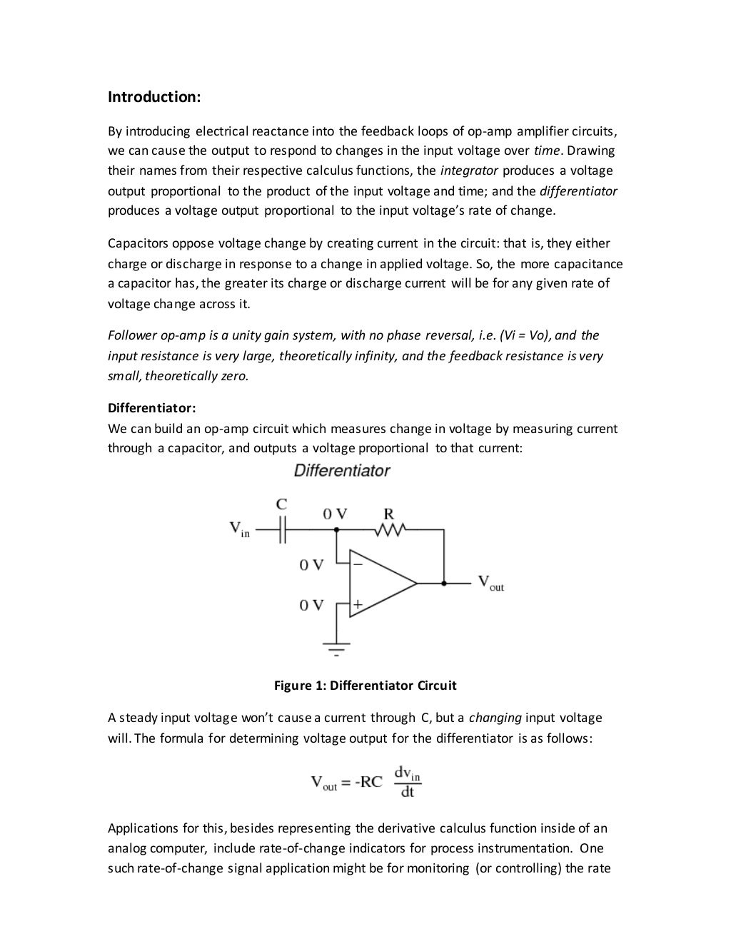 Instrumentation Lab. Experiment 4 Report OpAmps Integrator, Diffe…