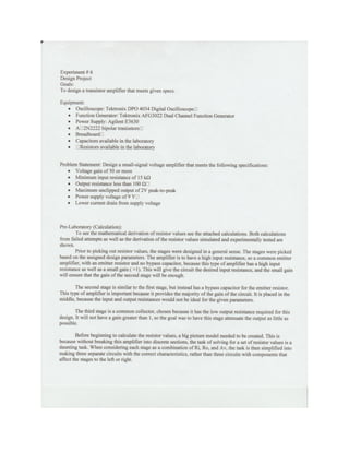Experiment 6, 3-Stage BJT Amplifier Design Project