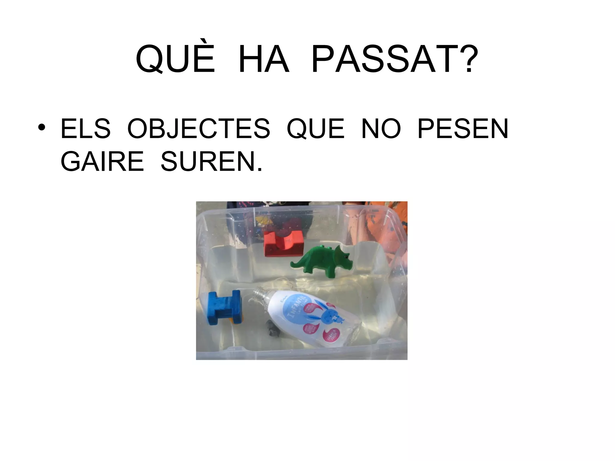 QUÈ HA PASSAT?
• ELS OBJECTES QUE NO PESEN
GAIRE SUREN.
 