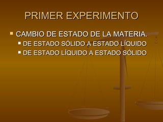 PRIMER EXPERIMENTO


CAMBIO DE ESTADO DE LA MATERIA.



DE ESTADO SÓLIDO A ESTADO LÍQUIDO
DE ESTADO LÍQUIDO A ESTADO SÓLIDO

 
