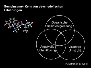 Gemeinsamer Kern von psychedelischen Erfahrungen (A. Dittrich et al. 1988) Ozeanische Selbstentgrenzung Angstvolle Ichauflösung Visionäre  Umstrukt. 