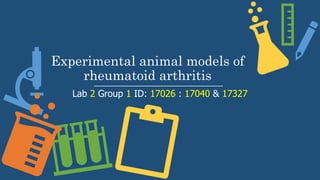 Experimental animal models of
rheumatoid arthritis
Lab 2 Group 1 ID: 17026 : 17040 & 17327
 