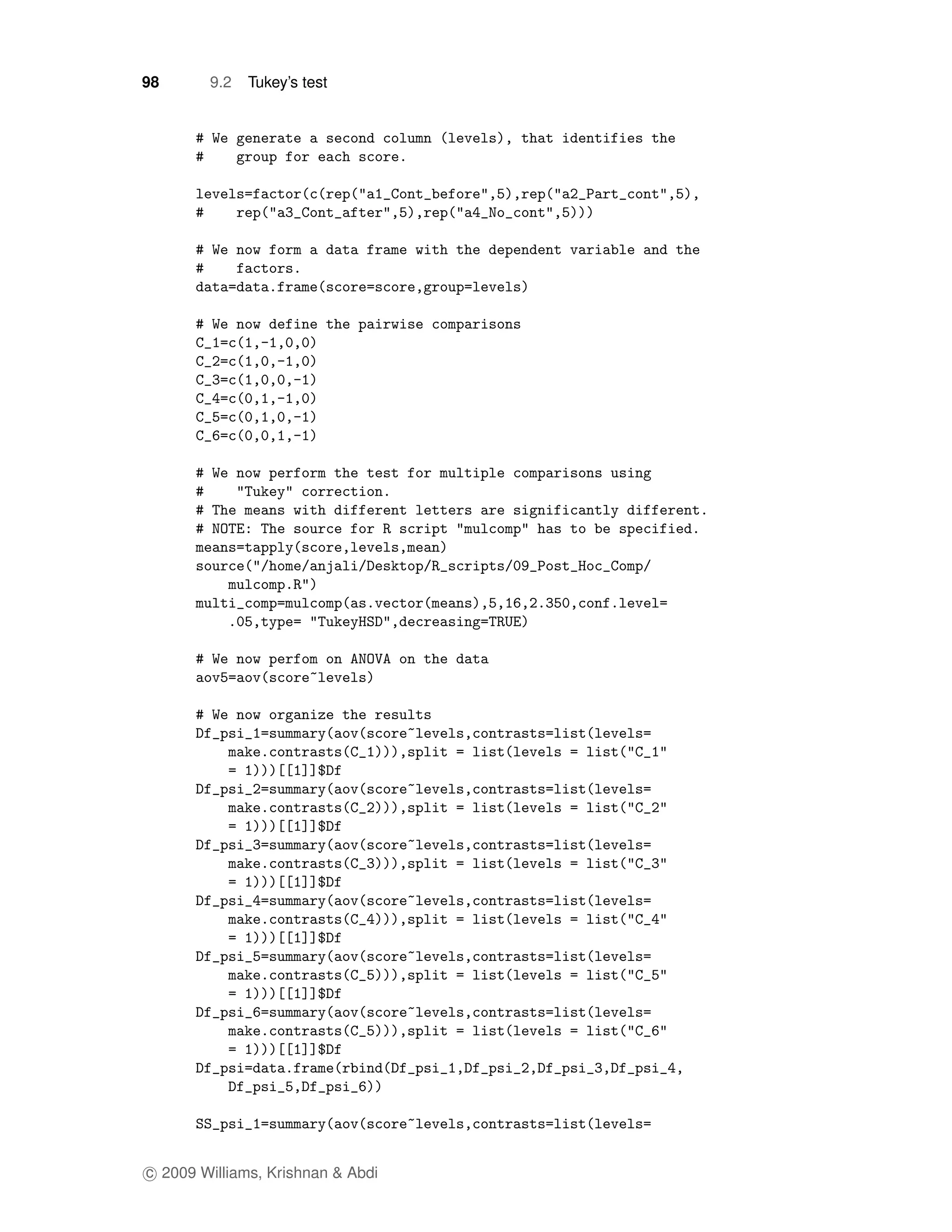 98      9.2   Tukey’s test




c 2009 Williams, Krishnan & Abdi
 
