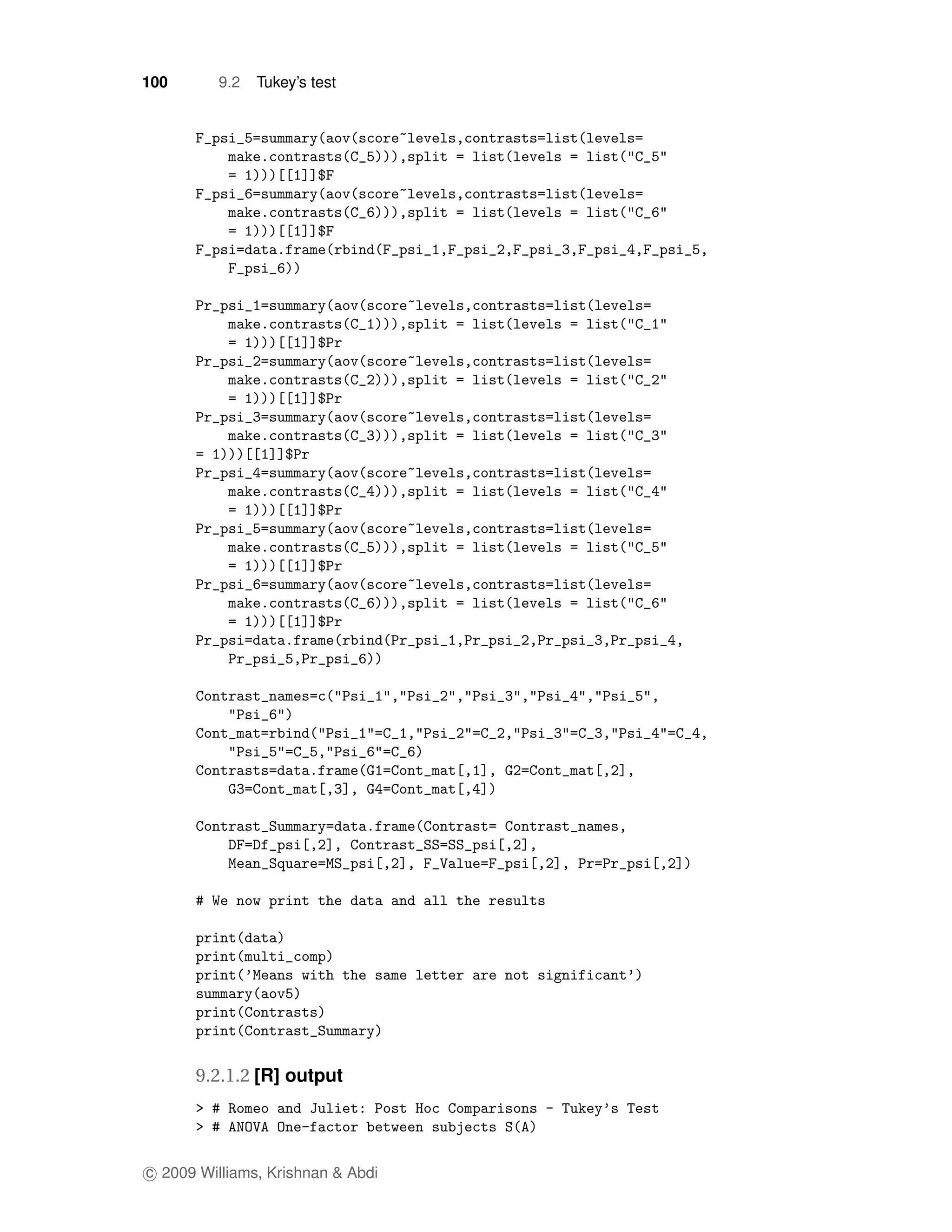 100       9.2   Tukey’s test




      9.2.1.2 [R] output




c 2009 Williams, Krishnan & Abdi
 