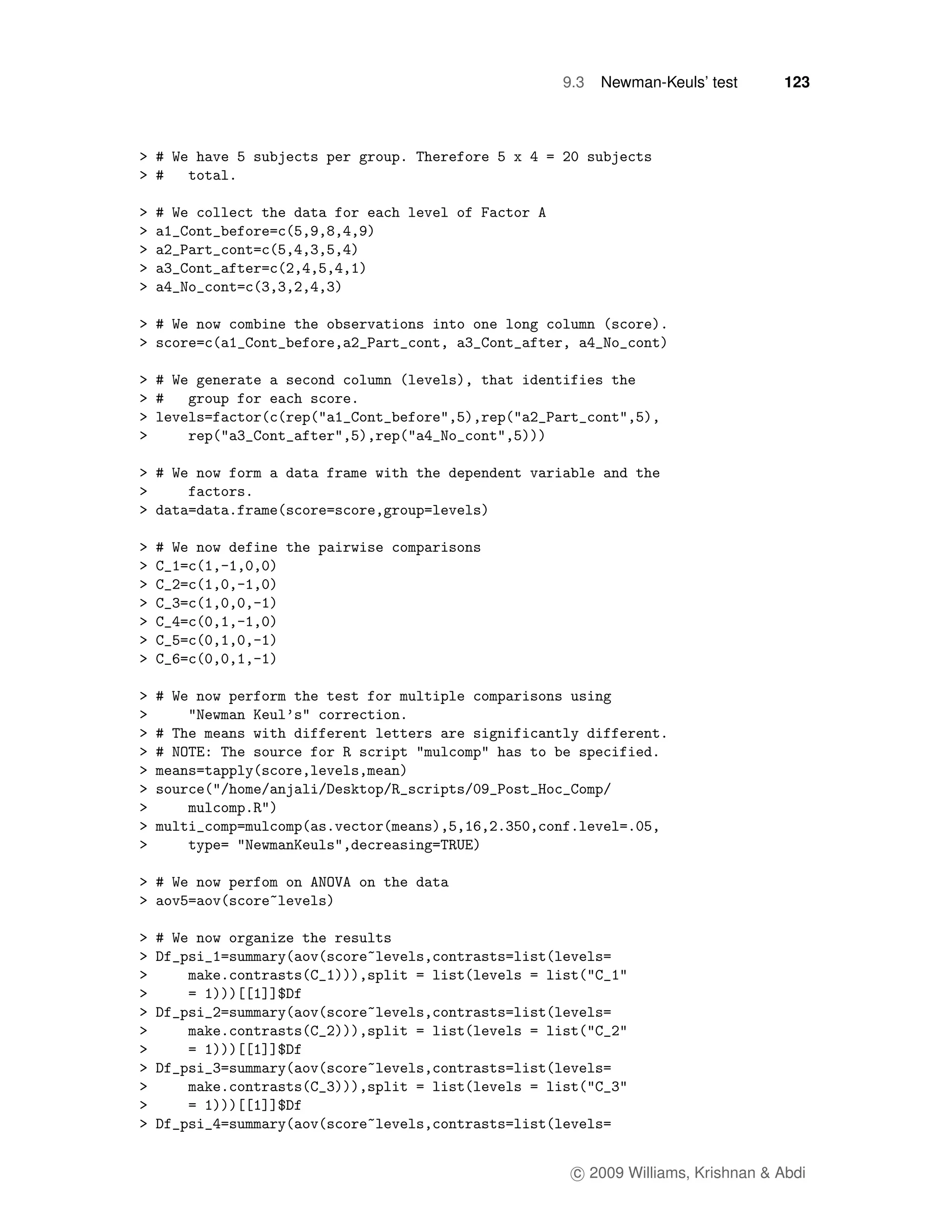 9.3   Newman-Keuls’ test      123




 c 2009 Williams, Krishnan & Abdi
 