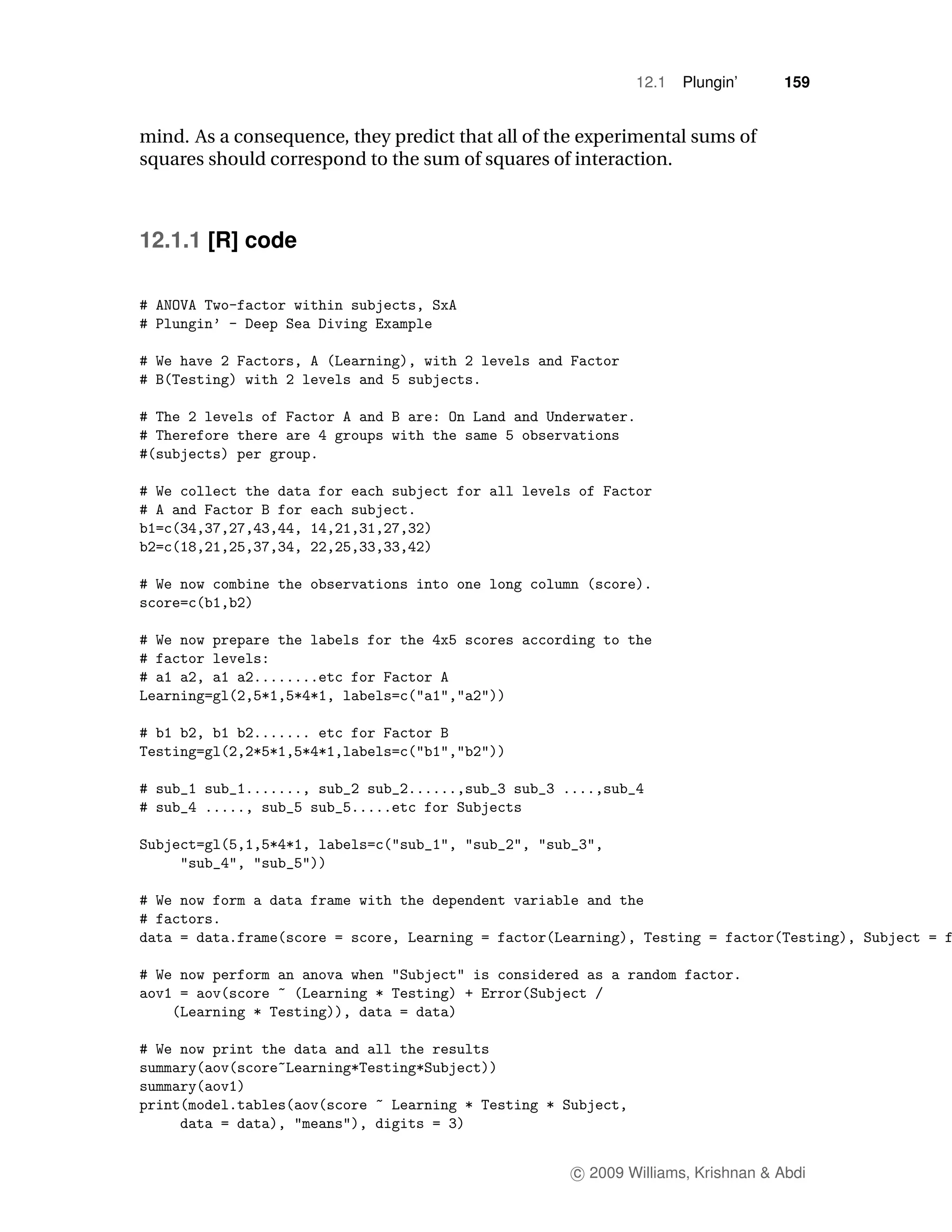 12.1   Plungin’      159


mind. As a consequence, they predict that all of the experimental sums of
squares should correspond to the sum of squares of interaction.



12.1.1 [R] code




                                                   c 2009 Williams, Krishnan & Abdi
 